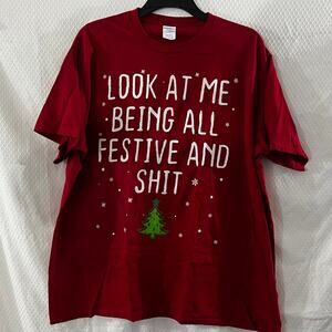 Festive Holiday/Christmas Graphic Red/White 100% Cotton Shirt Men's Size 3XL